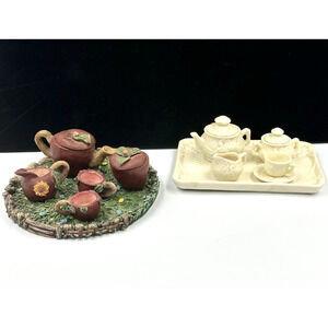 Miniature Dollhouse Play Tea Set White Ceramic 5 pc-Resin Sunflower Garden 6 pc